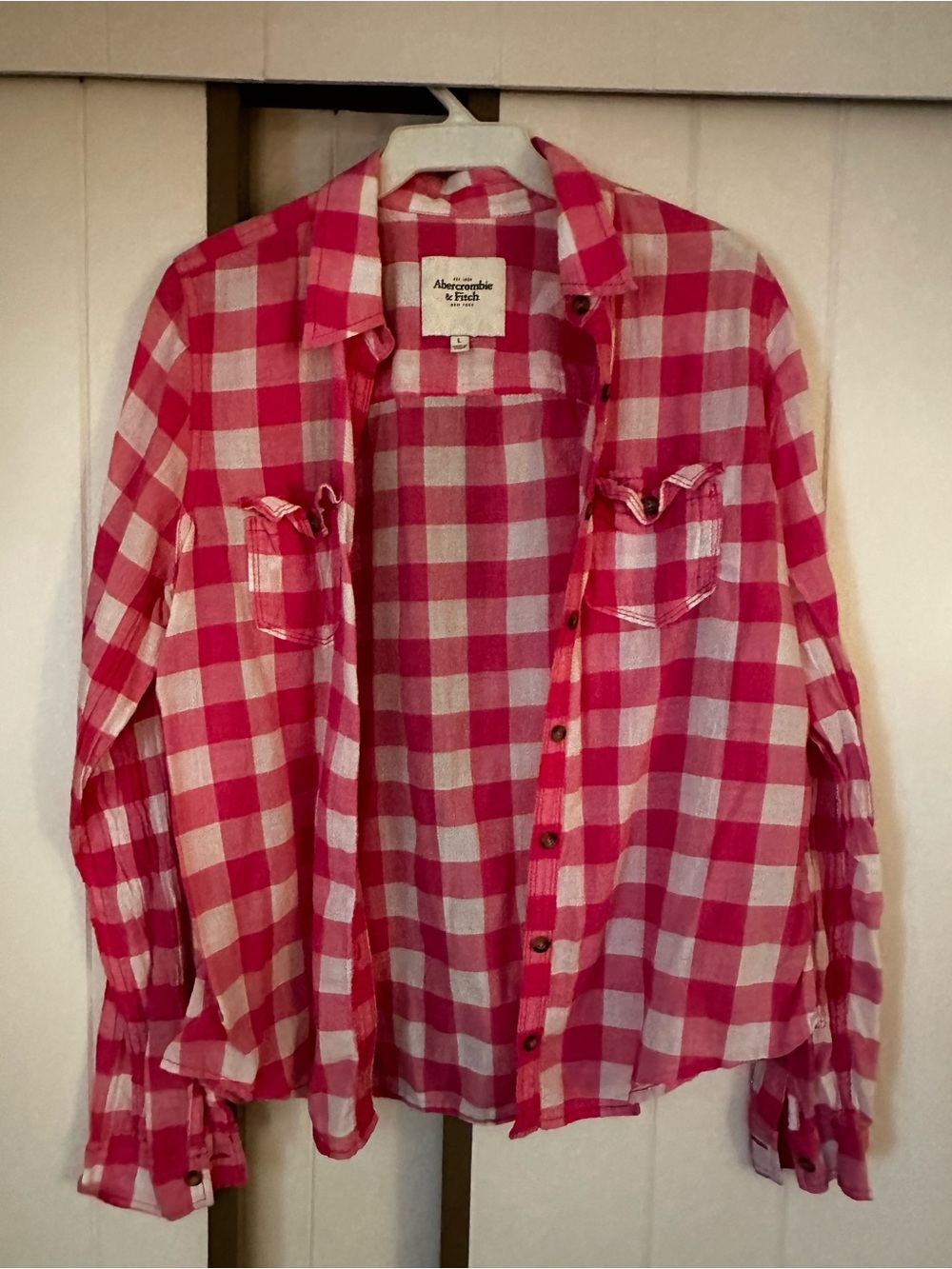 Abercrombie & Fitch vintage (circa 2009 work wardrobe Pink Plaid Button-Up Shirt